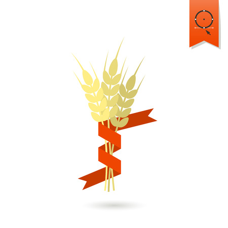 Wheat with Ribbon. Oktoberfest Beer Festival. Flat design style. Vectorのイラスト素材