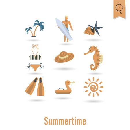 Summer and Beach Simple Flat Icons, Travel and Vacation.の写真素材