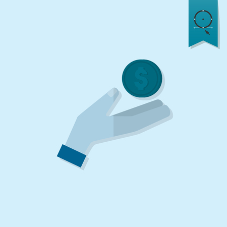 Coin in Hand. Business and Finance, Single Flat Icon. Simple and Minimalistic Style.の写真素材