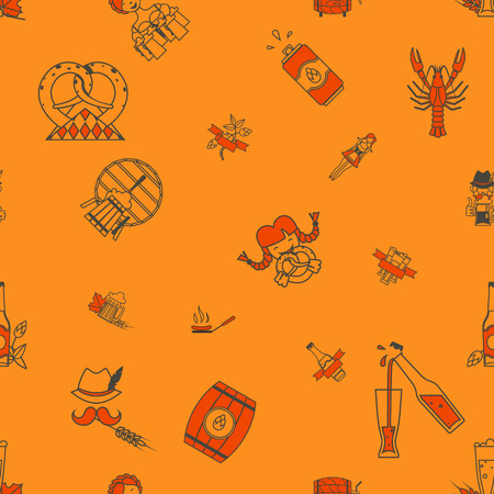 Oktoberfest Beer Festival. Seamless Pattern. Flat design style. Vectorのイラスト素材