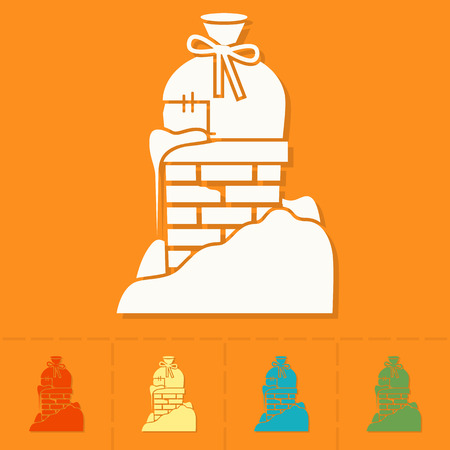 Christmas Gift in Chimney. Colorful. Single Flat Icon . Vectorのイラスト素材