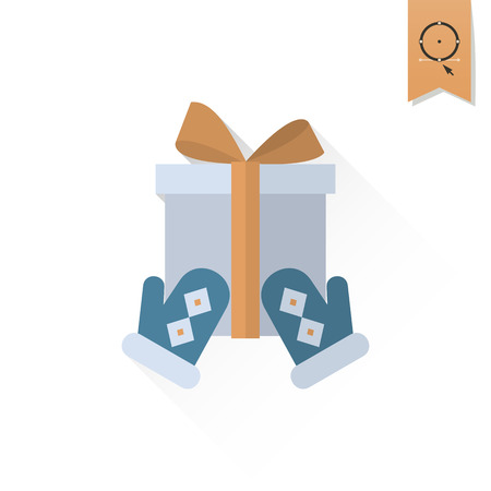 Christmas Gift Box. Long Shadow. Retro Color. Single Flat Icon . Vectorのイラスト素材