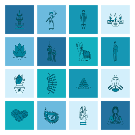 Diwali. Indian Festival Icons. Simple and Minimalistic Style. Vectorのイラスト素材