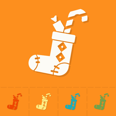 Christmas Sock With Candies. Colorful. Single Flat Icon .の写真素材