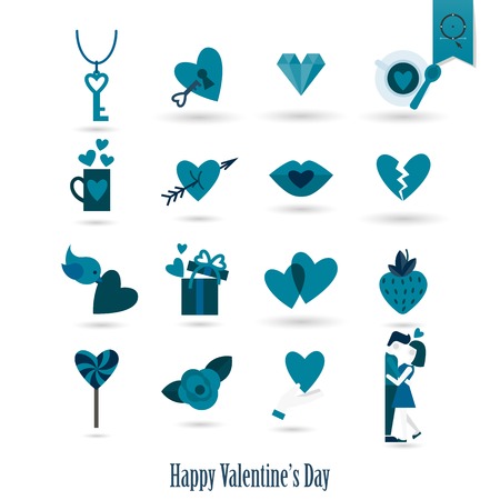 Simple Flat Icons Collection for Valentines Day, Wedding, Love and Romantic Events. Vectorのイラスト素材