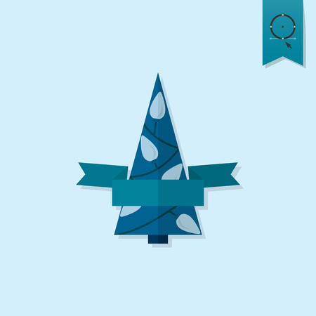 Stylized Christmas Tree with Ribbon. Monochrome color. Single Flat Icon .の写真素材