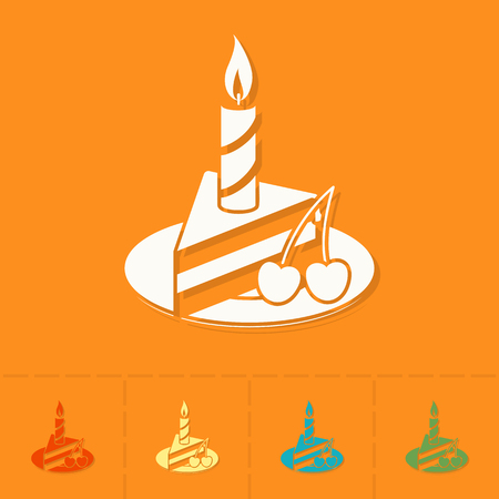 Happy Birthday Icon. Slice of Cake with Candle. Simple, Minimalistic and Flat Style. Colorful. Vectorのイラスト素材