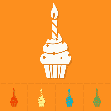Happy Birthday Icon. Cupcake with candle. Simple, Minimalistic and Flat Style. Colorful. Vectorのイラスト素材
