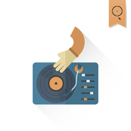 Happy Birthday Icon. Music Dj Party. Simple, Minimalistic and Flat Style. Retro Color. Long Shadow. Vectorのイラスト素材