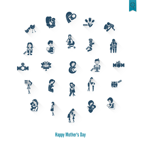 Happy Mothers Day Simple Flat Icons. Vector, Clean Work, Minimum Pointsのイラスト素材