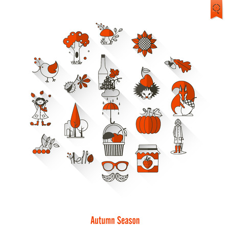 Autumn season icons circular arrangements.のイラスト素材