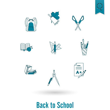 School and Education Icons in monochrome illustration.のイラスト素材