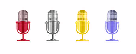 Studio microphone vector icon set isolated on white background. Broadcast podcast text.のイラスト素材