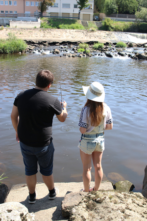 Angler on a riverの写真素材