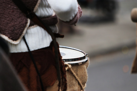 Music groups with different music instruments at a carnival train in Bavariaの写真素材