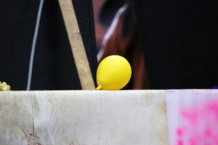 Balloons as a decoration on vehicles of a carnival paradeの写真素材