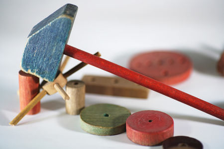 Wooden gear belongs to an old toy for children's techniqueの写真素材