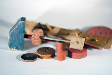 Wooden gear belongs to an old toy for children's techniqueの写真素材