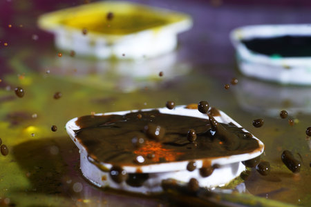 Watercolors with water drops as background picturesの写真素材