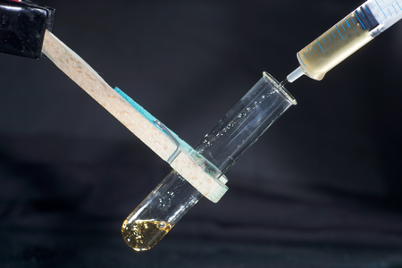 Chemical powder from the chemistry kit photographed in studioの写真素材