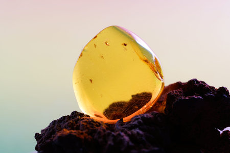 Amber with trapped insects photographed in studio with close up lens