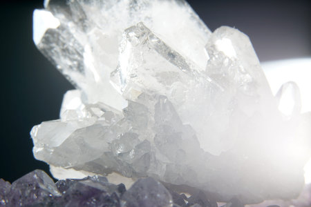 Quartz also called deep quartz photographed in studio in front of black background in Marco modeの写真素材