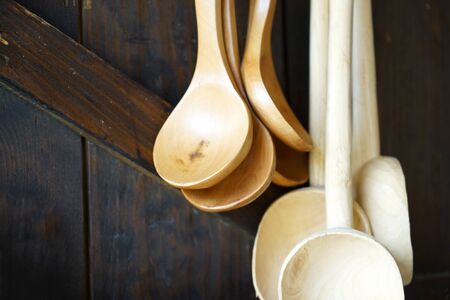 Wooden spoons made from local wood look good and are easy to use in the kitchenの写真素材