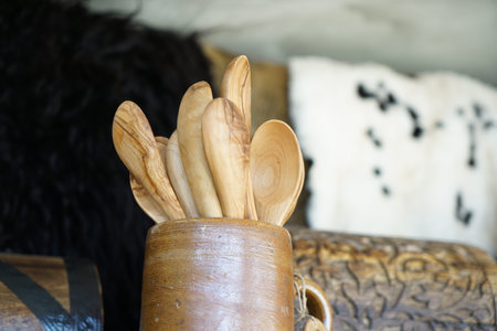 Wooden spoons made from local wood look good and are easy to use in the kitchenの写真素材