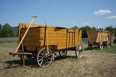 The wooden trolley is beautifully crafted to be pulled or tensedの写真素材