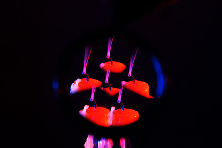 Candle after blowing out the flame photographed with colorful flashes in the studio