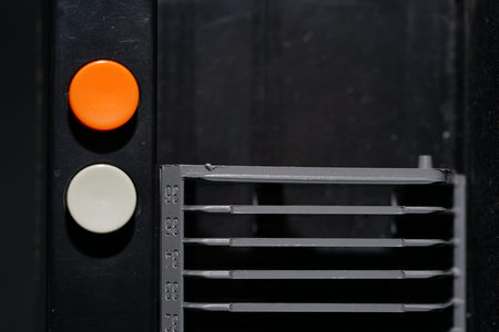 Old slide projector with slide frame photographed in the studio with flash light
