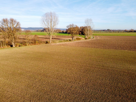 Harvested fields in Bavaria in November on a sunny cold day