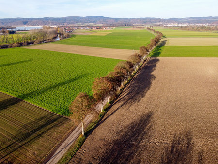 Harvested fields in Bavaria in November on a sunny cold day
