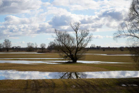 Clouds and landscape on a February afternoon in Bavariaの写真素材