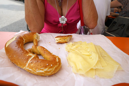 Colorful hustle and bustle at a medieval festival in Bavaria in summer