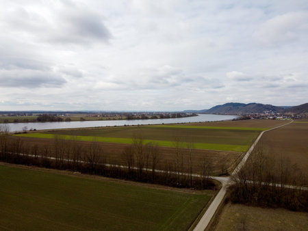 Aerial shots of a country road in Bavaria in winter