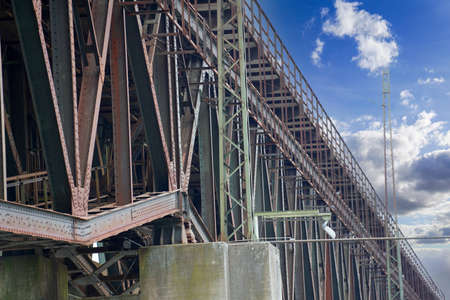 Steel construction as a railway bridge in Germany with riveted steel girdersの写真素材