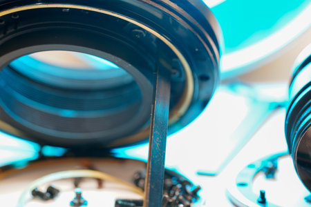 Clean and disassemble the lens for photography into its component partsの写真素材