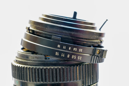 Clean and disassemble the lens for photography into its component partsの写真素材
