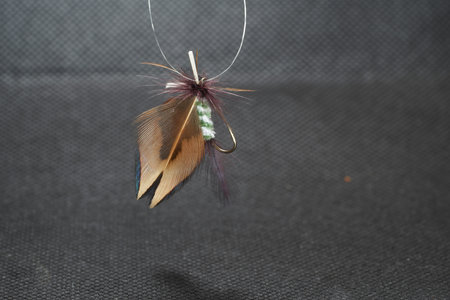 Self-tied fishing lures, flies for fly fishing studio shots with copy space