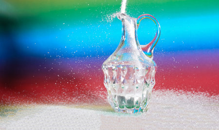 Glass made of crystal-like materials photographed in the studio with colorful background