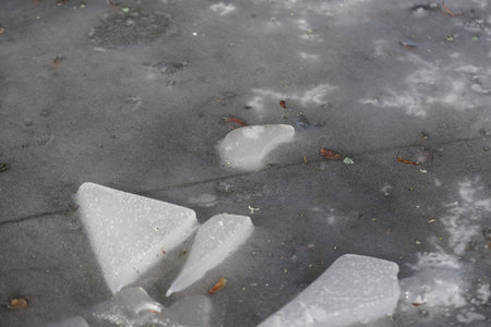 ice on the ground in the winter, close-up of photo