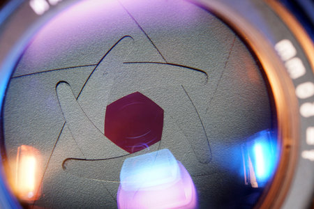 Close-up of a camera lens, shallow depth of field.の写真素材