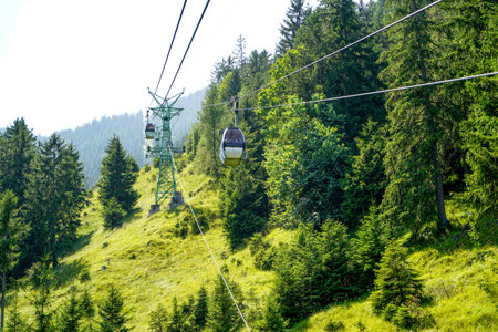 Cable car in the mountains of the Carpathians, Ukraineの写真素材