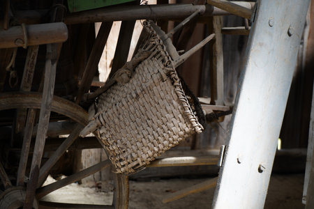 Basket made of rattan at the local market in Thailand.の写真素材