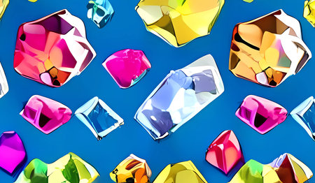 Colorful diamonds on a blue background. 3d rendering, 3d illustration.の素材