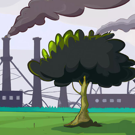 Vector illustration of Pollution of the environment with a tree in the foregroundの素材