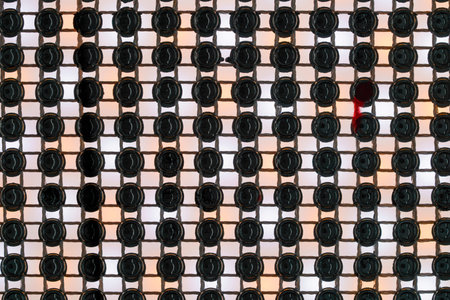 Abstract background of black and white chess pieces arranged in rows. top viewの写真素材