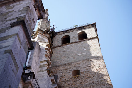 Bell tower of the Cathedral of San Gimignano, Tuscany, Italyの写真素材