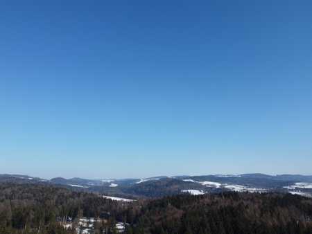 Winter landscape in Bavaria with the drone as an aerial photographの写真素材